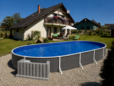 Басейн каркасний AZURO RATTAN 5,5×3,7×1,2 м з лайнером Lagoon Blue